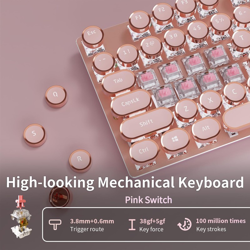 EWEADN V20 Wired Typewriter Keyboard, Typewriter Style Mechanical Keyboards,104 Keys