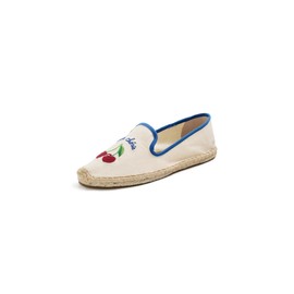 Soludos Women's The Embroidery Smoking Slippers, Ivory/Blue, 8-8.5 Medium US