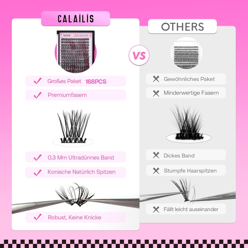 CALAILIS Individual Eyelashes, 168 Pieces, DIY Cluster Eyelashes, D Curl,