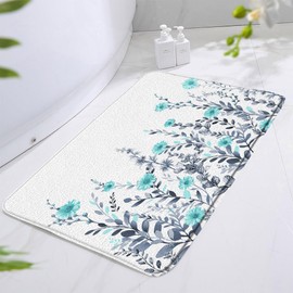ZZYSKS Rustic Floral Bath Mat Watercolor Flower Teal Daisy Gray Leaf Farmhouse Spring Turquoise Blue Bathroom Rugs Toilet Bedroom Kitchen Indoor Floor Decor 17.8x29.5 Inch