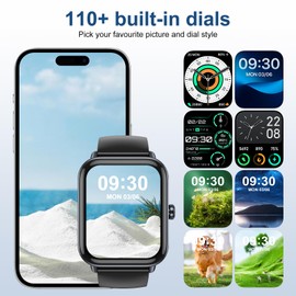 welvath Smartwatch mit Alexa,Fitnessuhr mit 100+ Sports,Armbanduhr IP68 Wasserdicht, 24H Herzfrequenz SpO2 Schlafmonitor,1,8" Uhren mit iOS/Android - Schwarz