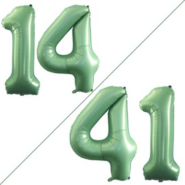 GOER Number 14 Balloons for 14th Birthday Sweet 14 Party Decorations,42 Inch Jumbo Foil Helium 41 Balloons for 41st Birthday Party Decoration (Sage Green)
