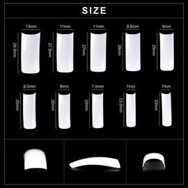 KADS No-Crease Fake Nails Tips Kit 10 Size 500Pcs Ballerina Half Cover Shaped Acrylic False Nails Tips with Case for Nail Salon and DIY Nail Art Clear White Nature Color (Long Flat Head, White)