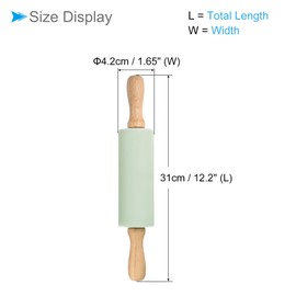 CoCud Silicone Rolling Pins, 12.2" Length, Silicone & Oak Non-Stick Ergonomic Wooden Handle Fondant Dough Roller Light Green - (Applications: for Baking DIY Projects)