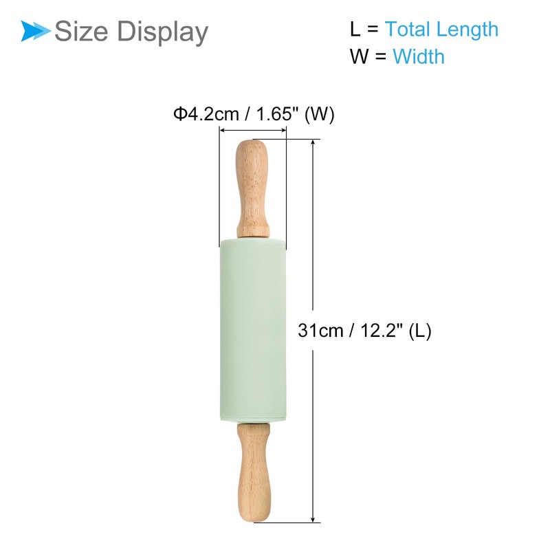 CoCud Silicone Rolling Pins, 12.2" Length, Silicone & Oak Non-Stick