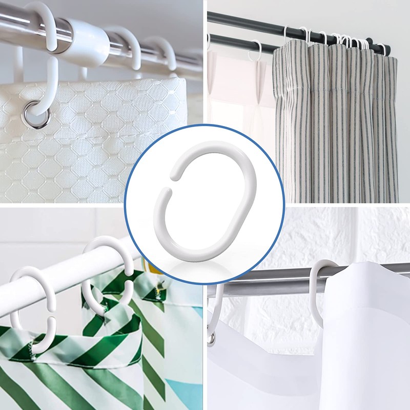 Simkopy Shower Curtain Hooks,24 Pack Plastic Curtain Hanging Rings,C-Shaped Shower