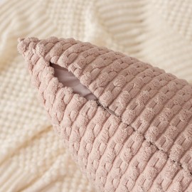 K KEVIN TEXTILE 2 Packs Blush Pink Decorative Throw Pillow Covers 16x16 Inch for Living Room Couch Bed Sofa Soft Striped Corduroy Square Cushion Case Rustic Farmhouse Boho Home Decor