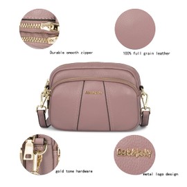 DORIS&JACKY Leather Crossbody Bag For Women Small Soft Triple Zipper Shoulder Handbags With Adjustable Strap (Light Purple)