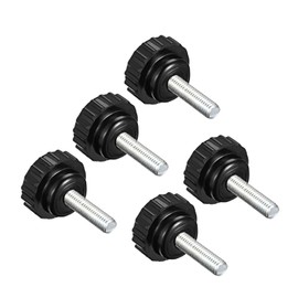 CoCud Knurling Clamp Knob M5 x 20mm Male Thread 21mm Head Thermoset Plastic Thumbscrew Grip Bolt Knob Black For Lathe Machines 5pcs