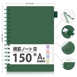 AHGXG Notepad, Ring Notebook, A5, Ruled (A7mm), 150 Sheets, Size (W x H x H): 5.7 x 8.4 inches (14.6 x 21.3 cm), 100 g/m² Fine Paper, College Notebook, Work Notebook, Travel Diary Gift, Green
