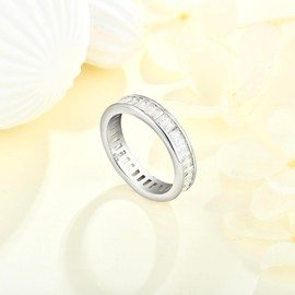 925 Sterling Silver Cz Baguette Cut Full Eternity 4mm Band Ring size J K L M N O P Q R S (J)