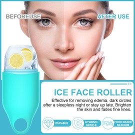 Rodillo facial de hielo, rodillo de hielo mejorado 2022 para cara y ojos, molde de hielo reutilizable a prueba de goteo para el cuidado de la piel facial, aprieta físicamente los poros, deshincha la zona de los ojos, rejuvenece la piel (azul)