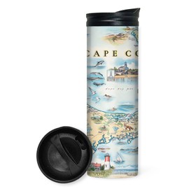 Xplorer Maps Cape Cod Map 16 Oz Travel Drinkware with Spill-Resistant Lid - Stainless Steel Vacuum Insulated Coffee Tumbler