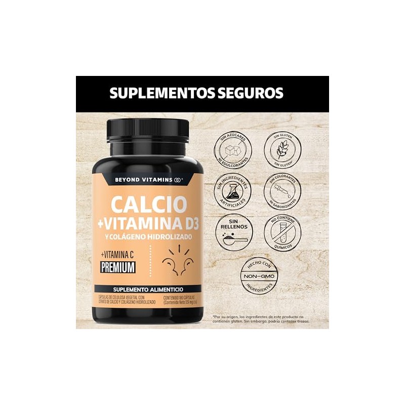 Beyond Vitamins Calcio 1000 Vitamina Potenciado Colágeno Hidrolizado Caltrato 1000mg