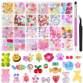 3D Candy Nail Charms Kit, 24 Grids Y2K Cartoon Gummy Bear Fruit Sweet Candy Lollipop Donut Ice Cream Cute Heart Star Bows Nail Embellishments for Nail Art, Craft with Tweezer and Pickup Brush