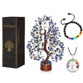 YATSKIA Lapiz Lazuli Crystal Tree - Good Luck Money Tree - Gem Tree Stones - Office Blue Decor - Feng Shui Stones and Crystals - Chakra Tree of Life - Housewarming Gift for Women