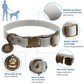 Wisedog Dog Collar and Lead Set Combo: Adjustable Durable Pet Collars with Dog Leads for Small Medium Large Dogs, Includes a Bonus of Poop Bag Holder (M, Grey)