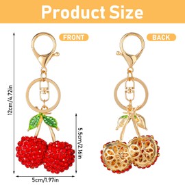 Hariendny Rhinestone Cherry Keychain Cute Sparkling Fruit Cherry Bag Charms Purse Charms Aesthetic Keychain Charms Purse Keychain with Leaves Keyring for Bag Purse Wallet Handbags Car Accessories