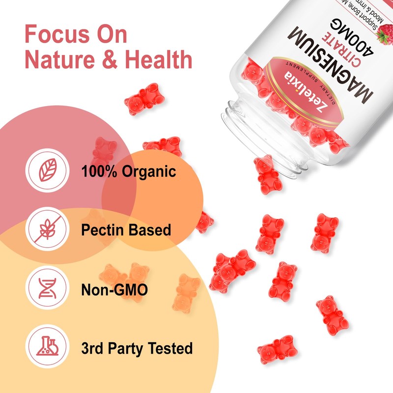 2 Pack Magnesium Citrate Gummies 400MG, High Absorption Magnesium Gummies