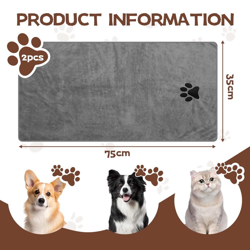 Set of 2 Pet Bath Towels, Black and Coffee, Microfibre,
