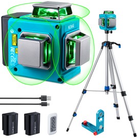 KEZERS 3 x 360 Self Leveling Laser Level with Tripod, Green Laser Line Tool for Picture Hanging & Construction, Remote Controller & Rechargeable Battery, L-Bracket & Carry Pouch Included