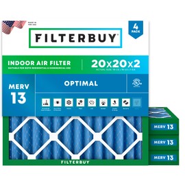 Filterbuy 20x20x2 Air Filter MERV 13 Optimal Smoke & Allergy Defense (4-Pack), Electrostatic Pleated HVAC AC Furnace Filters Replacement (Actual Size: 19.50 x 19.50 x 1.75)