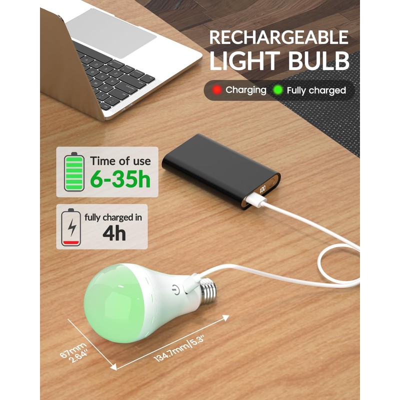 BrightArk E26 Rechargeable Led Light Bulbs with Remote, 3 Colors