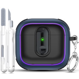 MHYALUDO Kompatibel mit AirPods 4 Case mit Plating Ring, Militärstandard Anti-Fall-Verriegelungsdesign, Vollkörperschutz mit Schlüsselanhänger für AirPods 4th Generation 2024,Mitternachtsblau/Schwarz