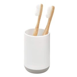 iDesign Cade Holder, Holds Normal Toothbrushes, Spin Brushes, and Toothpaste-White and Gray