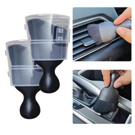 LCWYORH 2PCS Automotive Interior Dusting Brush, Soft Bristles Car Duster Brush Interior, Car Detailing Brush Car Interior Cleaning Brush for Dashboard, Leather, Air Vents, Keyboard(Black with Cap)