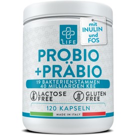 Probiotics for Intestinal Restoration with Prebiotics, 120 Capsules PiuLife® 40 Billion CFU Intestinal Treatment Detoxification, Probiotic Milk Ferments from 20 Strains, Intestinal Probiotics