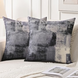 Jayusaror Cushion Cover 50 x 50 cm Cushion Covers Black Grey White Sofa Cushion Decorative Cushion Linen Couch Cushion Abstract Aesthetic Cushion Covers Set of 2 for Living Room