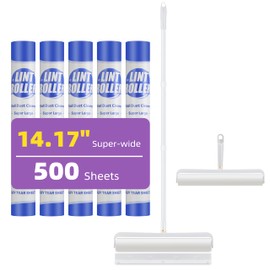14.17" Extra-Wide Lint Roller Kit with 5 Refills & Dust Cover | Reusable Pet Hair Remover for Furniture, Car, Clothes | Extendable Handle (100 Sheets/Roll) (5)