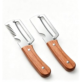 2Pcs Multifunctional Vegetable Peeler with Wooden Handle – 2026 Upgrade Odorless Stainless Steel Peeler, 2-in-1 & 3-in-1 Kitchen Gadget with Scallion