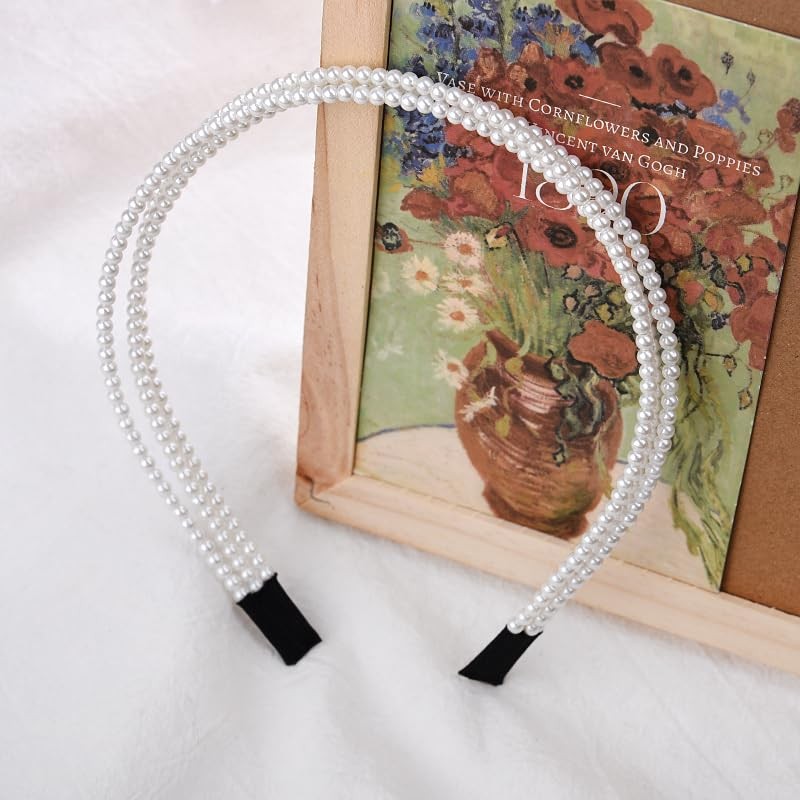 3 Layer Pearl Headband for Women Girls White Pearl Hair