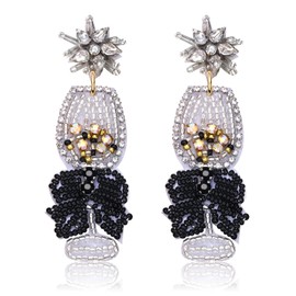 ANGLESJELL Happy New Year Earrings for Women Beaded Champagne Wine Glass Earrings Rhinestone New Year’s Eve Party Earrings Holiday Festive Earrings 2023 New Year Gifts (Wine Glass Silver)