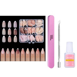 French False Nails Set, 135Pcs 9 Colors Almond Press on Nails, French Tip Nails with Glue, Full Cover Stick on Nail for Women Girls Daily Nail Art (9-color Almond, 135PCS)