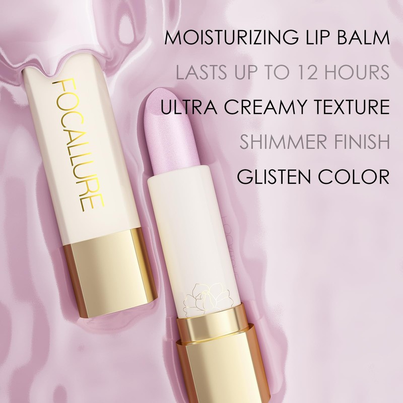 FOCALLURE Moisturizing Shiny Lipstick,Pearl Shimmery Finish,Hydrating Tinted Lip Balm with