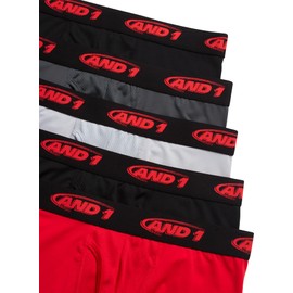 AND1 Mens Boxer Briefs - 5 Pack Stretch Performance Mens Underwear Boxers with Functional Fly Pouch (Sizes: S-3XL), Size X-Large, Black/Flame Red/Charcoal Grey/Light Grey/Black