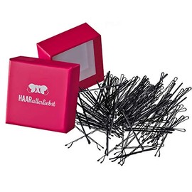 HAARallerliebst Hair Clips (Black, Pack of 50, 5 cm) with Box for Storage (50; Box Colour: Pink)