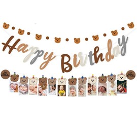 Bear Birthday Decorations, My Beary 1st Banner Cute Bear Monthly Photo Banner, Happy Birthday Bannner Photo Display Garland for Boys Girls