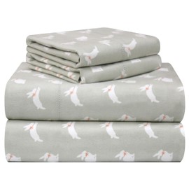 Pointehaven Pointehaven 180 GSM Velvet Feel Luxury 100% Cotton Printed Flannel Sheet Set, Queen, Bunnies - Warm & Cozy - Pre-Shrunk -Deep Pockets - Elastic All Around-Comfy Double Brushed -