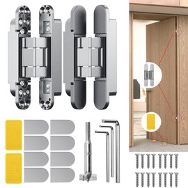 Eegoowa 6" Hidden Door Hinge,Invisible Door,Hidden Door Hinges for Secret Door 3-Way Adjustable Butt 6 x 2.5 x 1 (2PCS) (Silver, 6 inches)