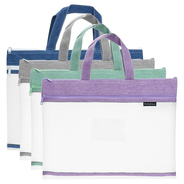 PATIKIL Nylon Document Bag with Handle 4 Pack Mesh Transparent