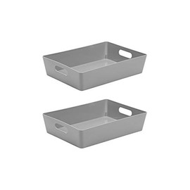 Wham Bam 5.01 Cool Grey Plastic Studio Storage Baskets Office Home & Kitchen Tidy Organiser 35 x 26 x 8.5cm (2 Baskets)
