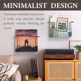 MyGift Modern Matte Black Metal Wire Wall Mounted Vinyl Records Storage Racks, Hanging LP Record Holders, Floating Album Cover Display Shelves, Set of 2