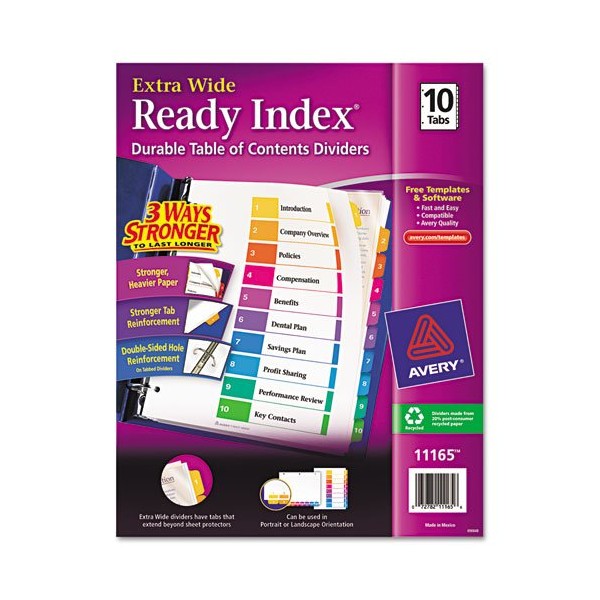 Ready Index Customizable Table of Contents, Asst Dividers, 10-Tab, 11