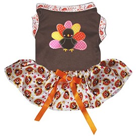 Petitebella - Vestido de perro de pavo arcoíris (pavos café/blancos, mediano)
