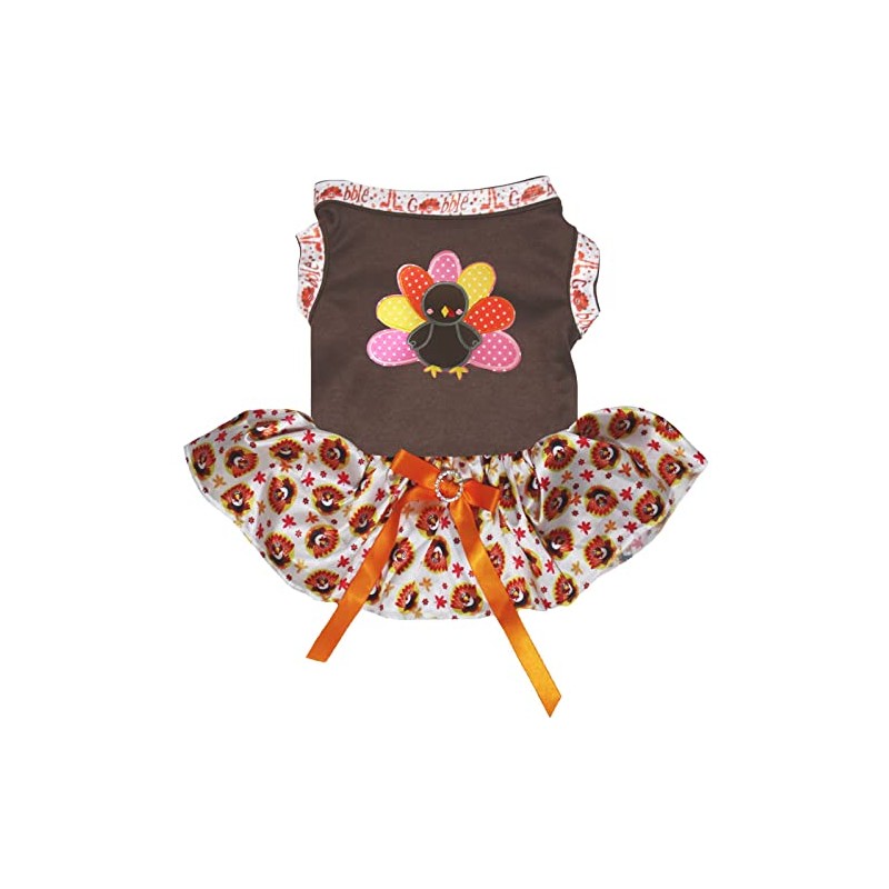 Petitebella - Vestido de perro de pavo arcoíris (pavos café/blancos,