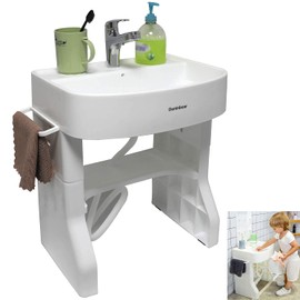 XKMT- Self-care Toddler Grown-up Early Training Learning Plastic Wash Basin For Child Kids Simulation Towel Shelf Wash Hand Grown [P/N: ET-BABY007-WHITE]